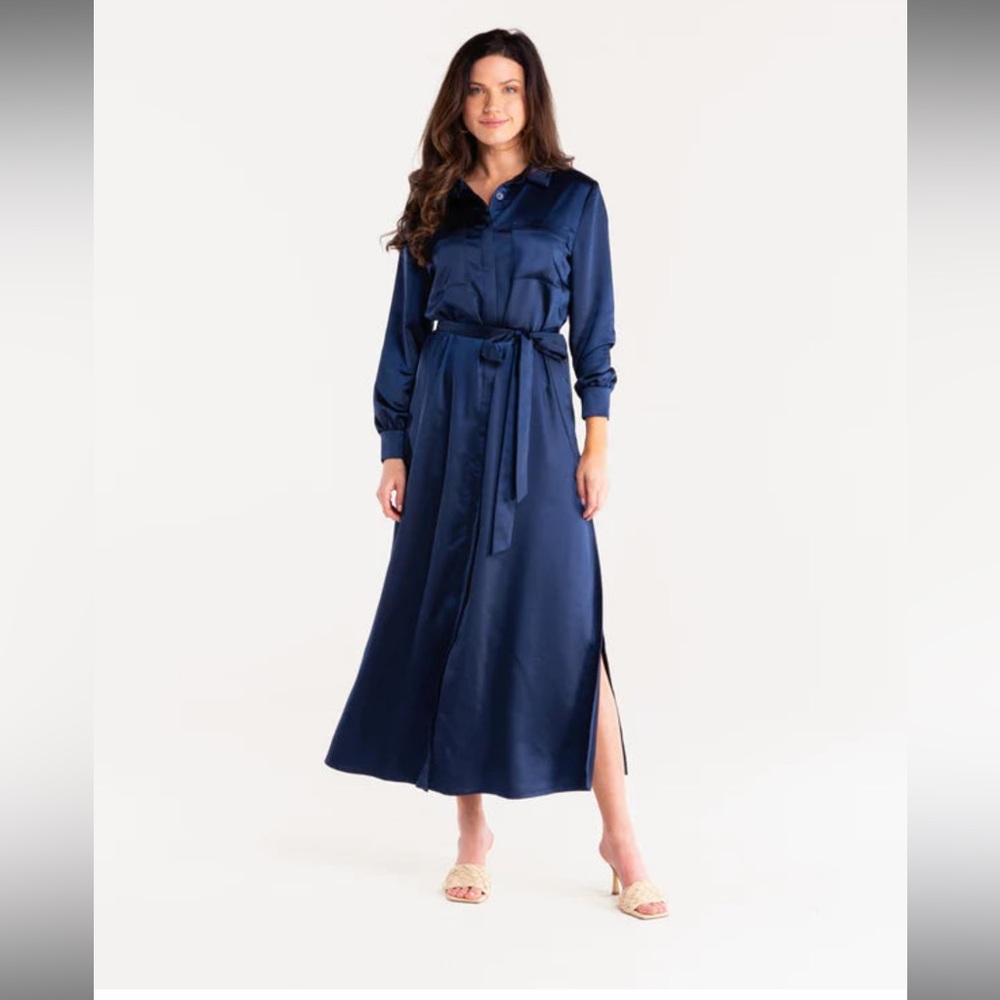 New with tags S’edge Sedge Vesper satin shirt dress in Olive.  Size Small - Picture 5 of 10